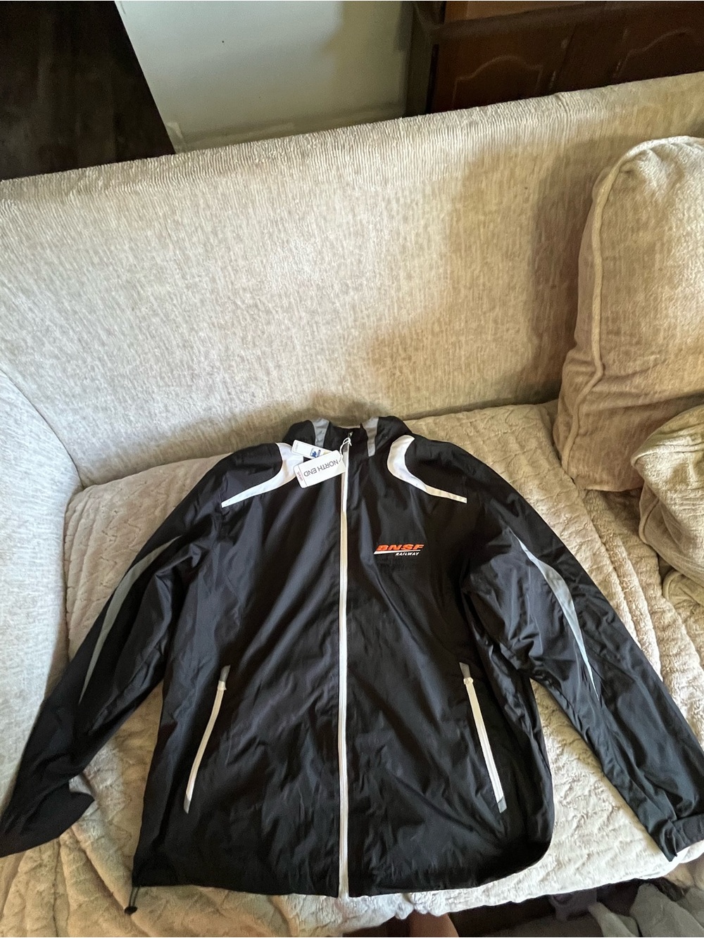 BNSF Black Windbreaker Jacket with White Trim